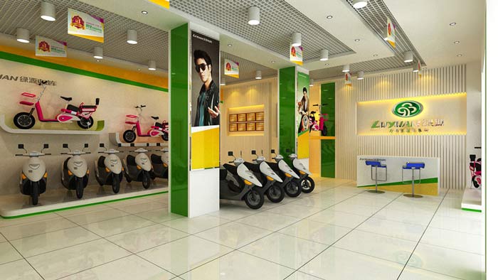 綠源電動車店鋪、店面logo墻裝修設(shè)計案例效果圖