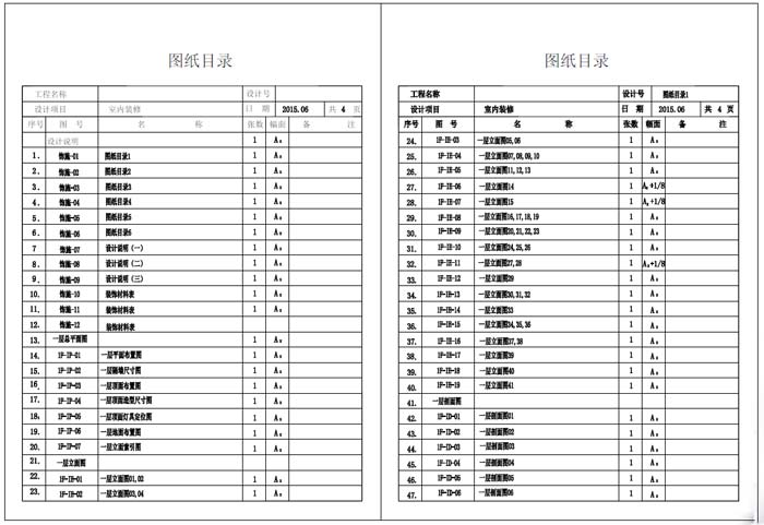杭州精品酒店室內(nèi)裝飾工程深化設計施工圖圖紙目錄1