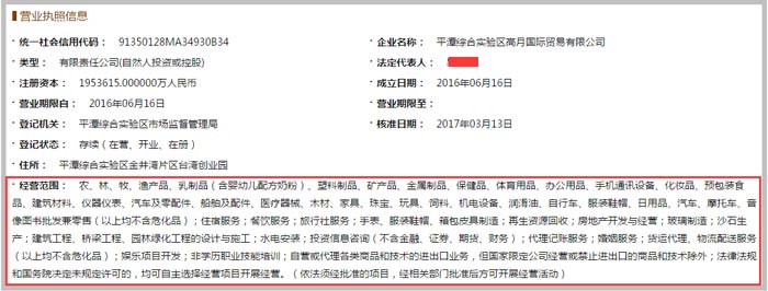 國際貿易有限公司經(jīng)營范圍截圖