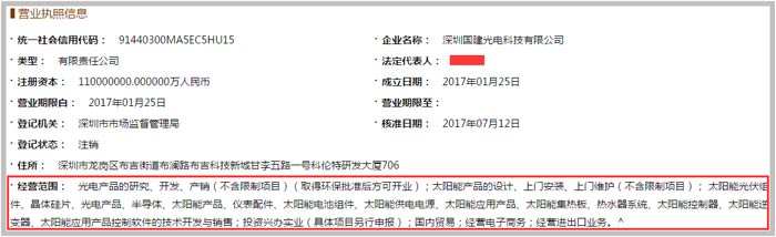 光電科技有限公司經營范圍截圖