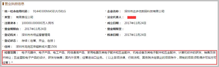 數(shù)碼科技有限公司經營范圍截圖