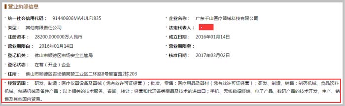 醫(yī)療器械科技有限公司經營范圍截圖