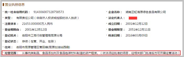 綠色食品(種植)有限公司經營范圍截圖